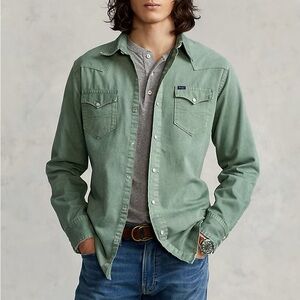 Polo‎ Ralph Lauren Garment-Dyed Denim Western Shirt Green Size XL